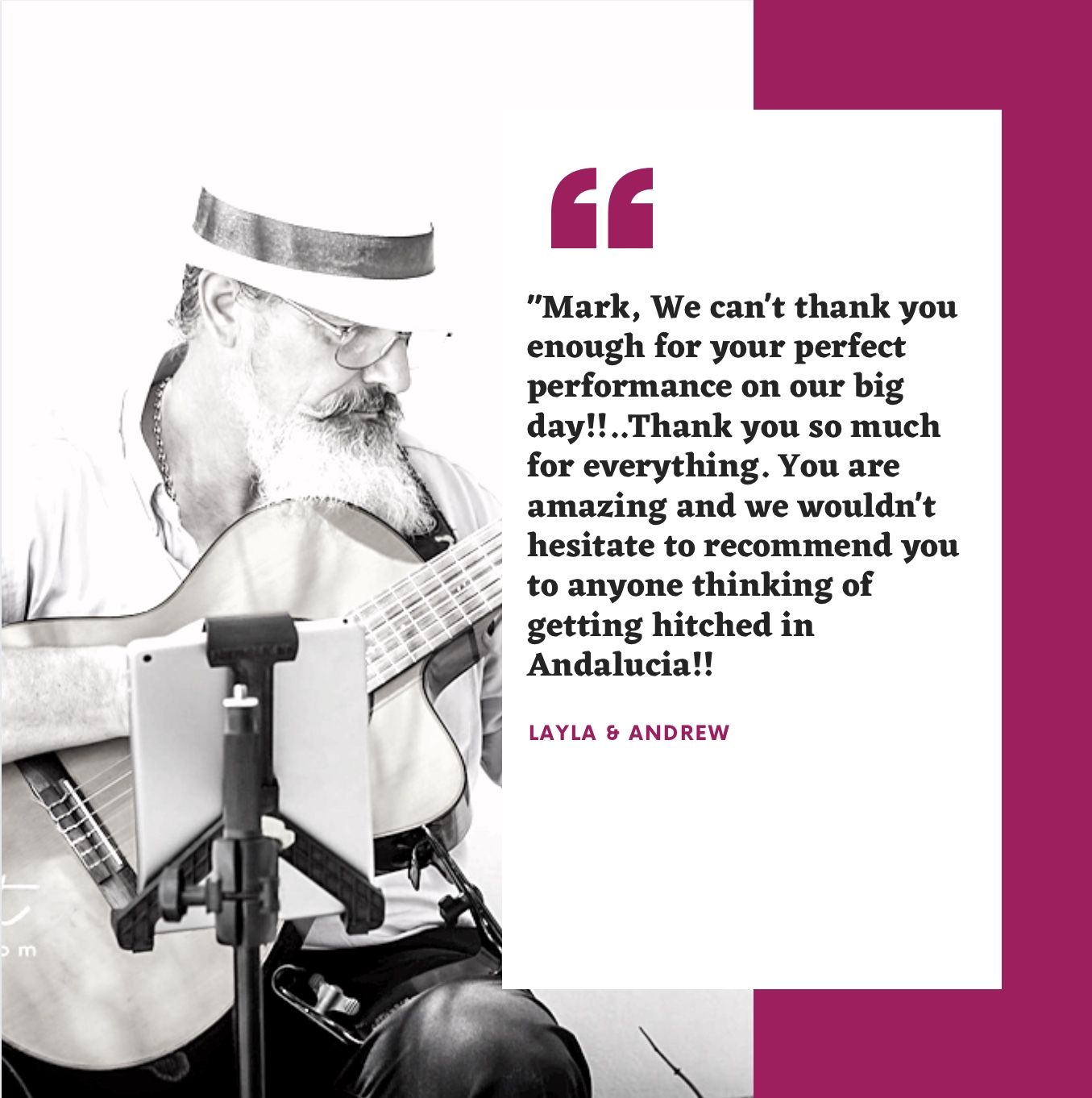 Marbella wedding guitar testimonial What my couples say